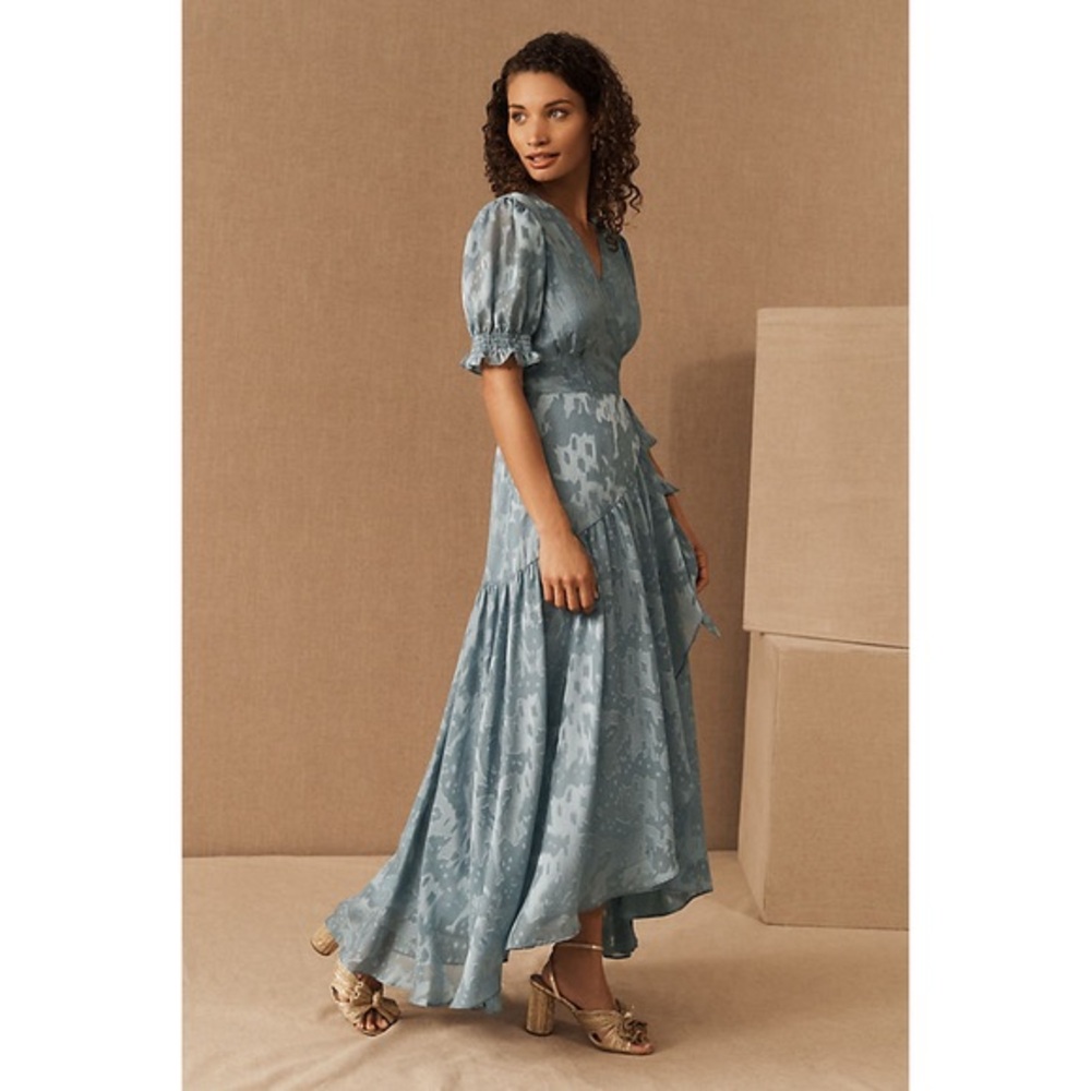 BHLDN Dusty Blue Floral Maxi Dress